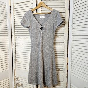 Hollister Grey Rib Knit Keyhole Neck Fit And Flare Skater Mini Dress Medium